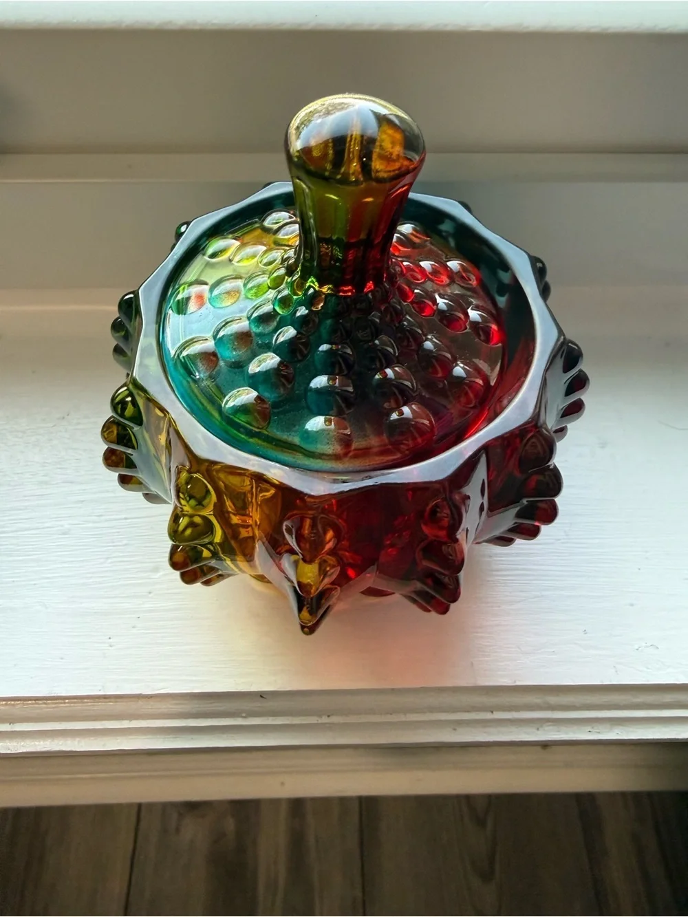 6 oz Rainbow Embossed Glass Jar with Lid Crystal Glass Candy Dishes Candy Jar